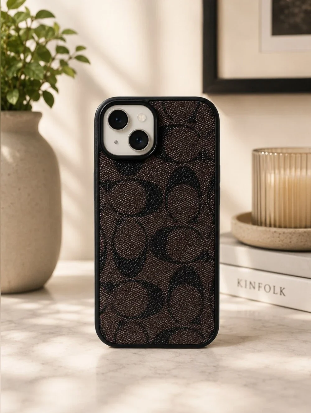 Brown Monogram C Phone Case for iPhone 15 Protective Textured Shockproof Cover